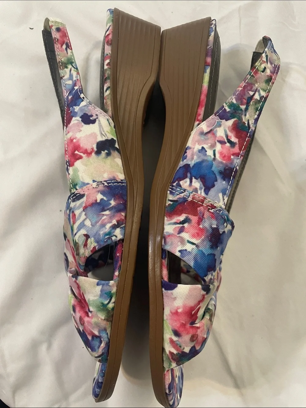 Life Stride Multicolor Floral Knot Slingback Wedge Sandals
